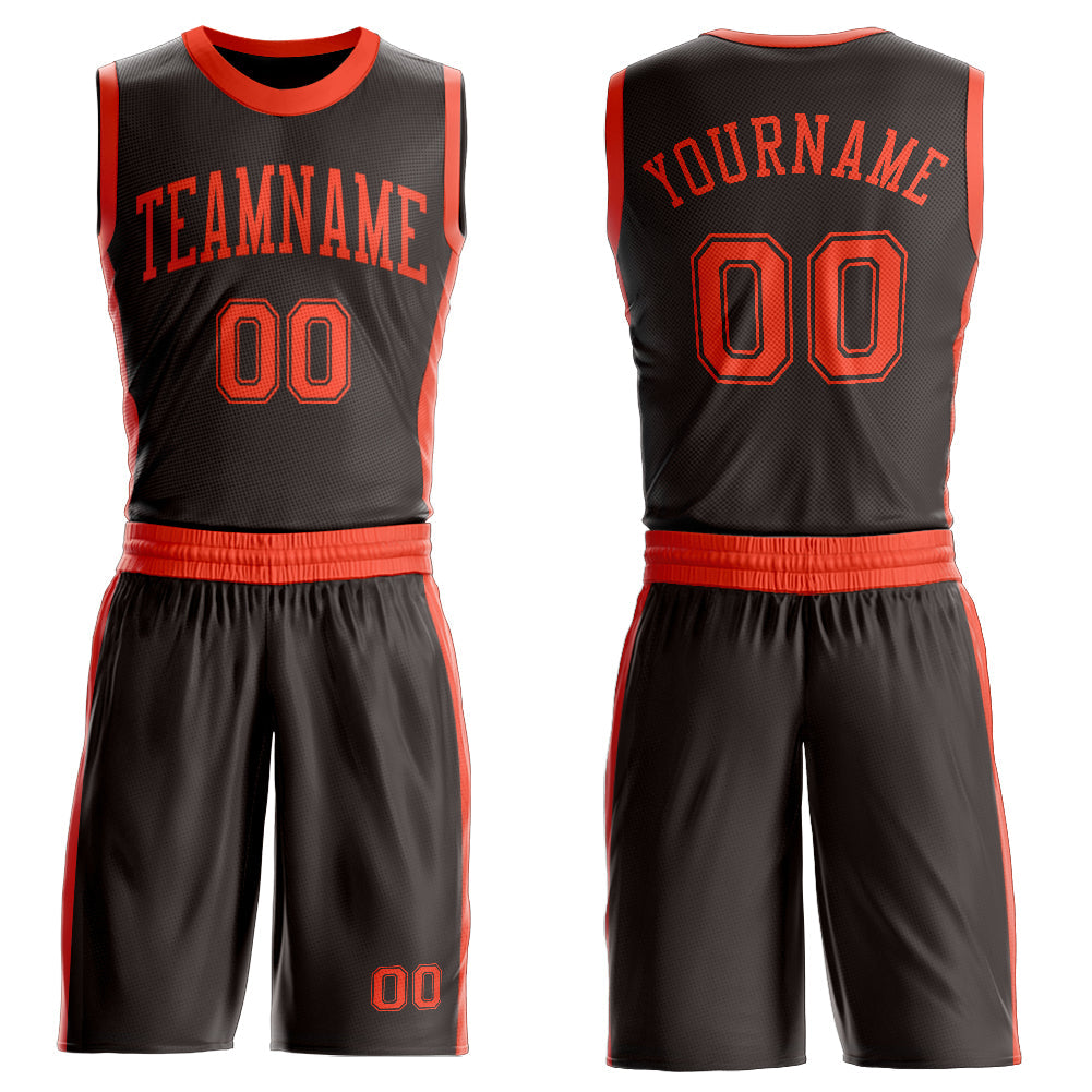 Custom Brown Orange Round Neck Basketball Uniform Jersey - Main View