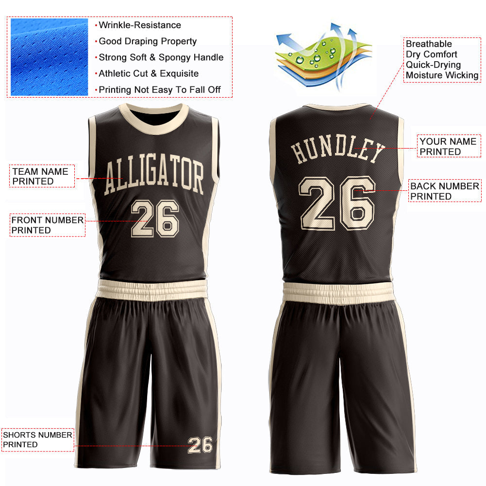 Custom Brown Cream Round Neck Basketball Uniform Jersey view 4