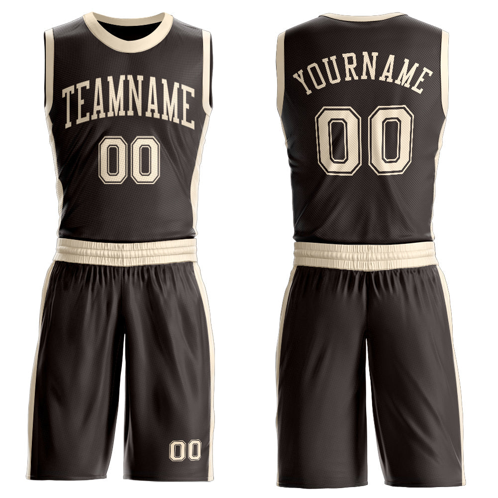 Custom Brown Cream Round Neck Basketball Uniform Jersey - Main View