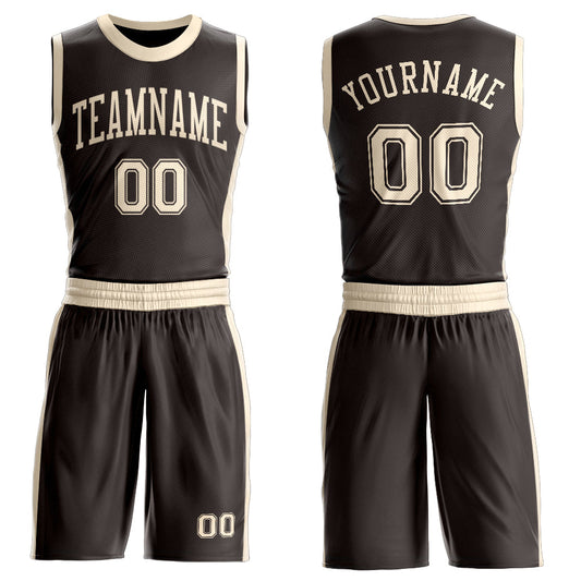 Custom Brown Cream Round Neck Basketball Uniform Jersey - Main View