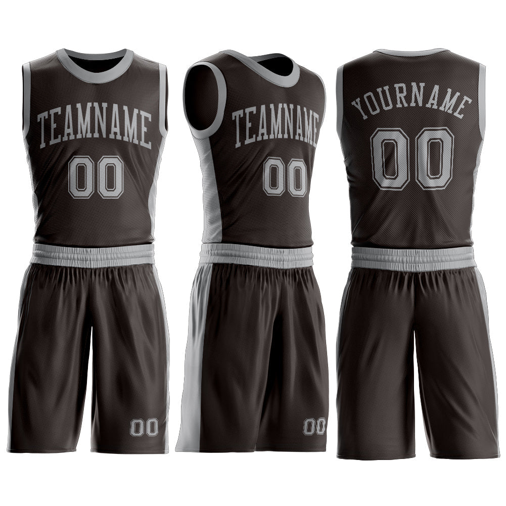 Custom Brown Gray Round Neck Basketball Uniform Jersey view 3