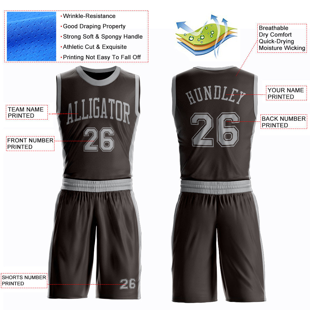 Custom Brown Gray Round Neck Basketball Uniform Jersey view 4