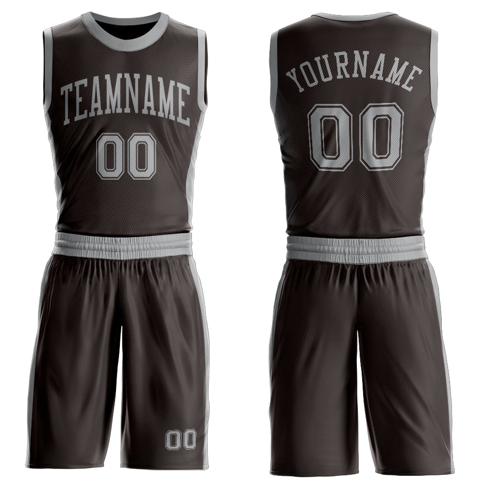 Custom Brown Gray Round Neck Basketball Uniform Jersey - Main View