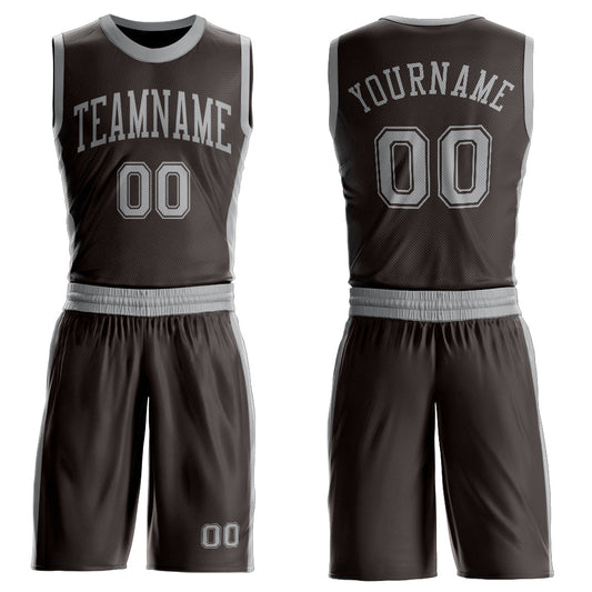 Custom Brown Gray Round Neck Basketball Uniform Jersey - Main View