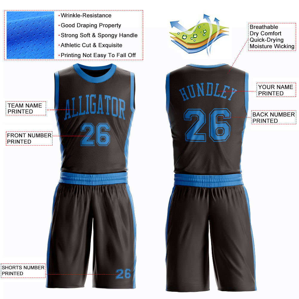 Custom Brown Blue Round Neck Basketball Uniform Jersey view 4