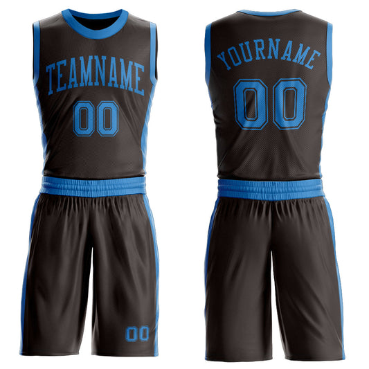 Custom Brown Blue Round Neck Basketball Uniform Jersey - Main View