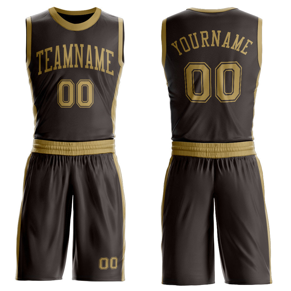 Custom Brown Old Gold Round Neck Basketball Uniform Jersey - Main View
