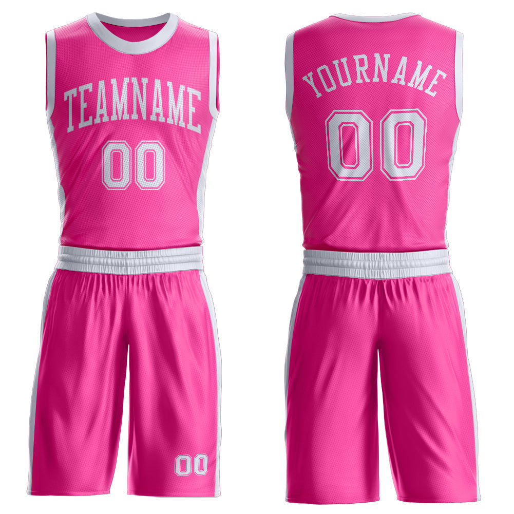 Custom Pink White Round Neck Basketball Uniform Jersey - Main View