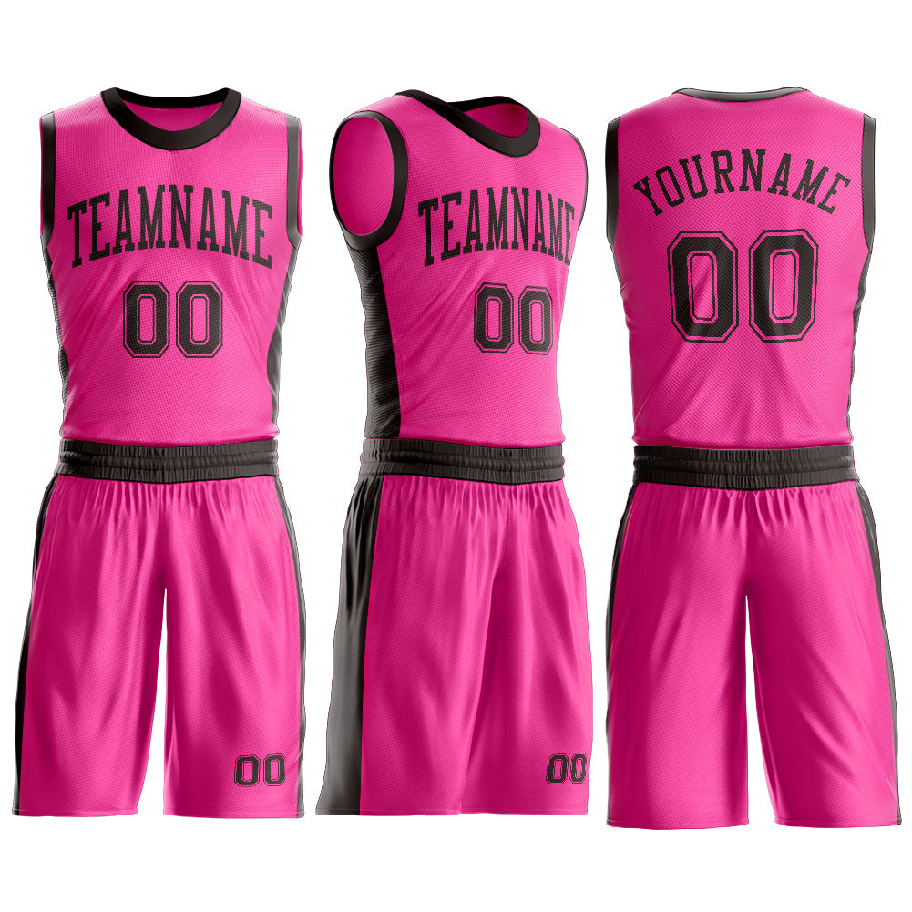 Custom Pink Brown Round Neck Basketball Uniform Jersey view 3
