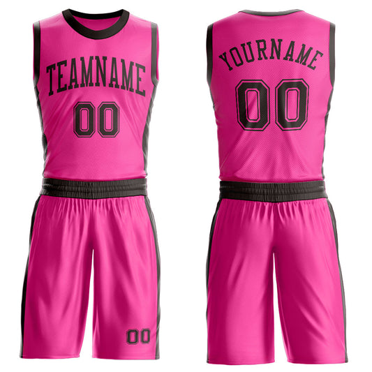 Custom Pink Brown Round Neck Basketball Uniform Jersey - Main View