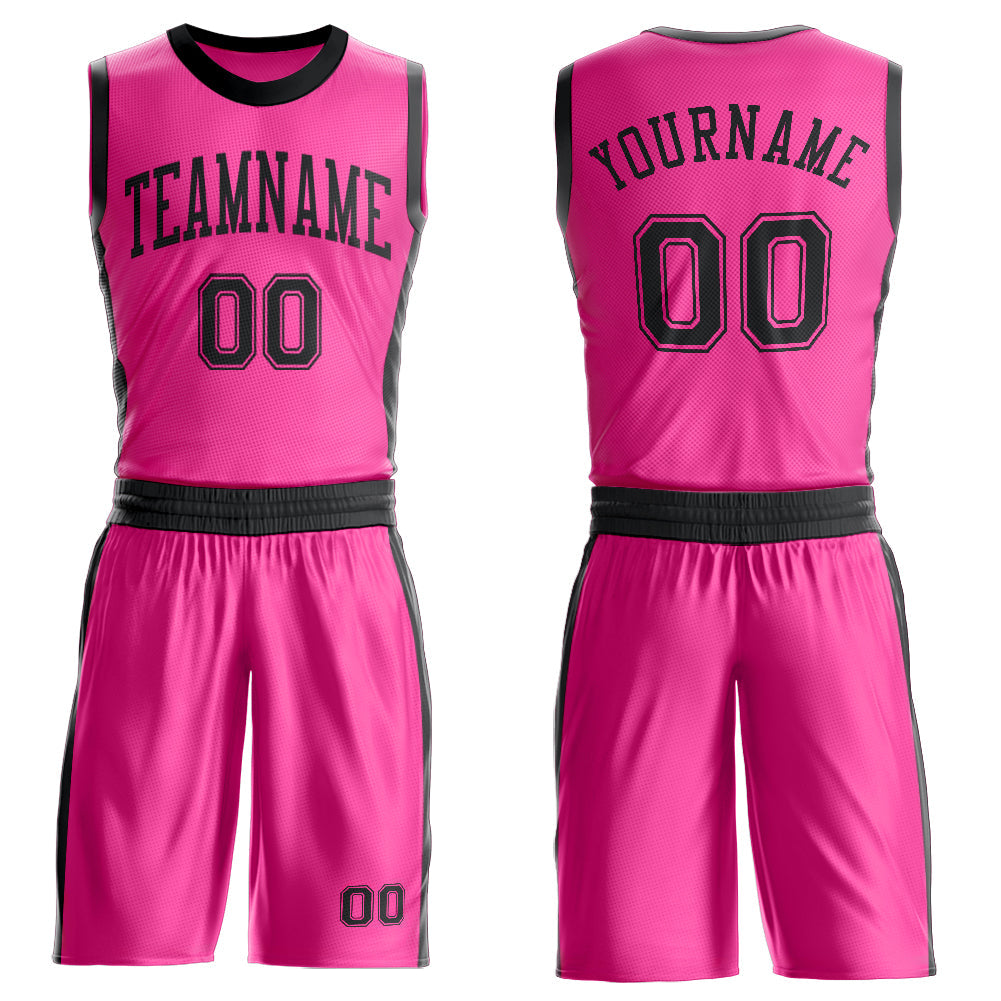 Custom Pink Black Round Neck Basketball Uniform Jersey - Main View