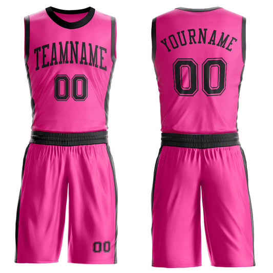 Custom Pink Black Round Neck Basketball Uniform Jersey - Main View