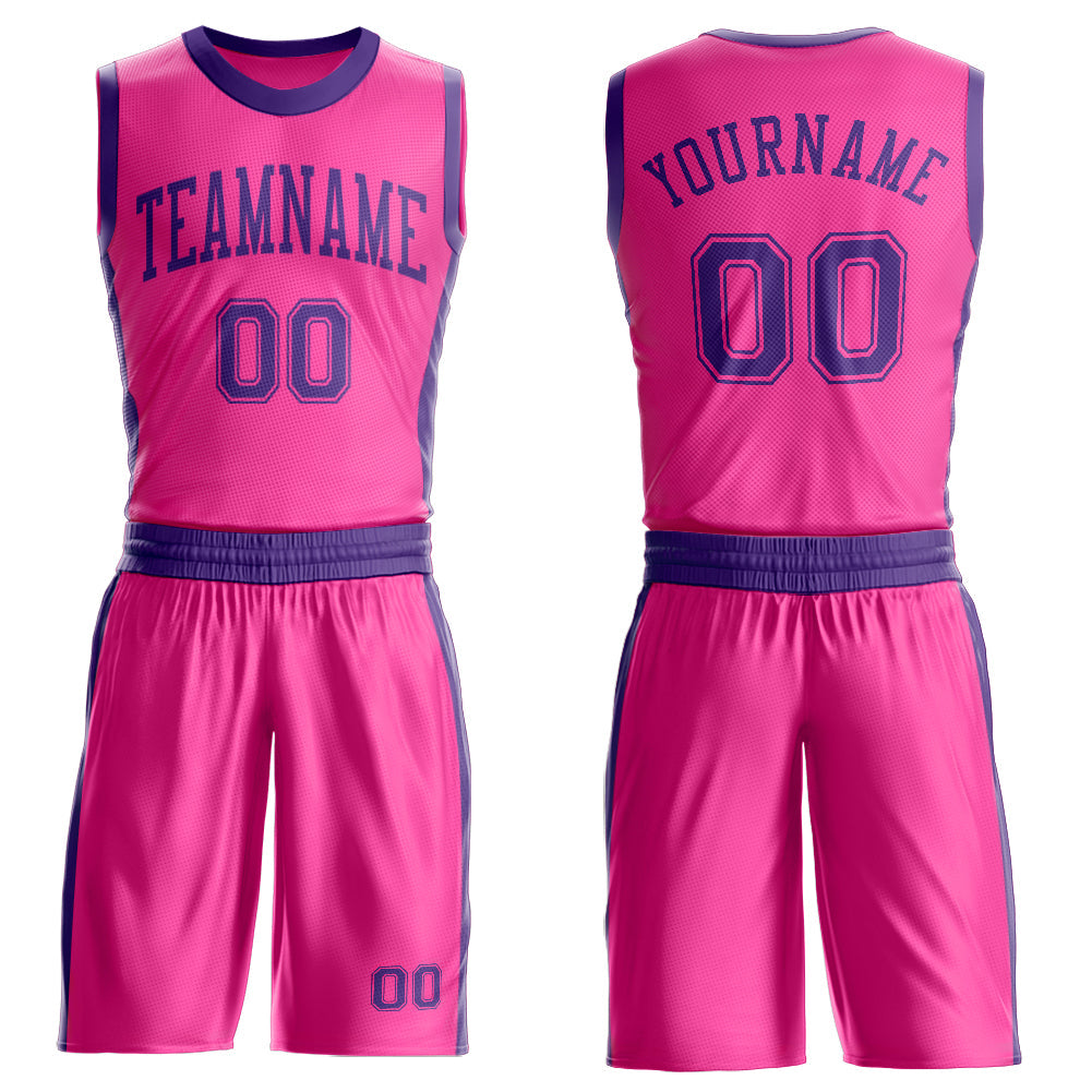 Custom Pink Purple Round Neck Basketball Uniform Jersey - Main View