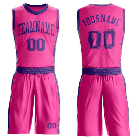 Custom Pink Purple Round Neck Basketball Uniform Jersey - Main View