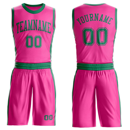 Custom Pink Kelly Green Round Neck Basketball Uniform Jersey - Main View