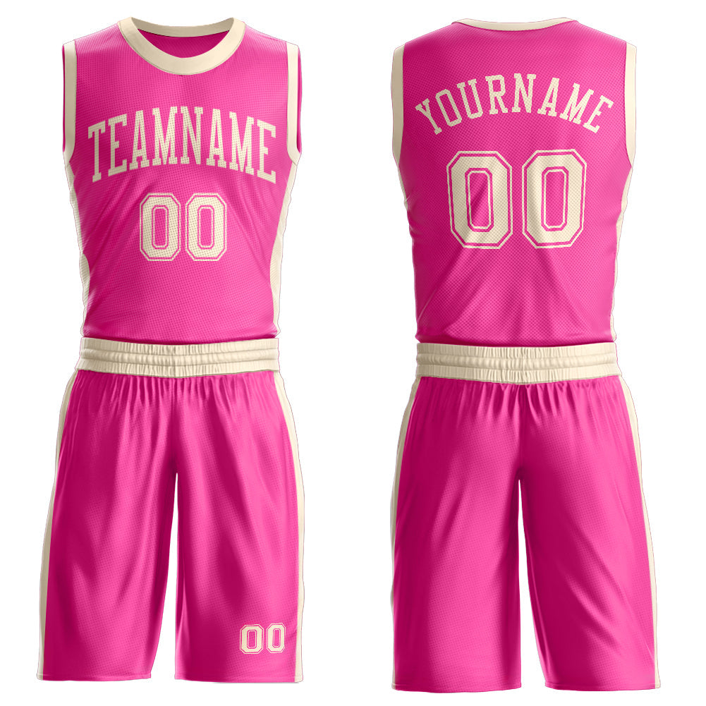Custom Pink Cream Round Neck Basketball Uniform Jersey - Main View