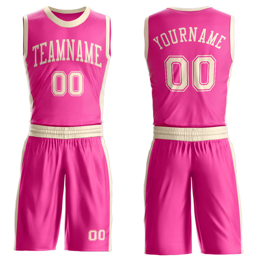 Custom Pink Cream Round Neck Basketball Uniform Jersey - Main View