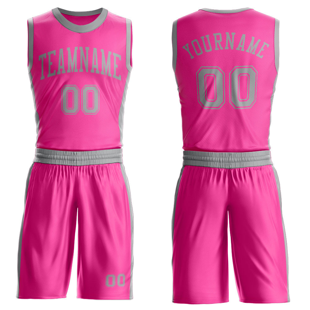 Custom Pink Gray Round Neck Basketball Uniform Jersey - Main View