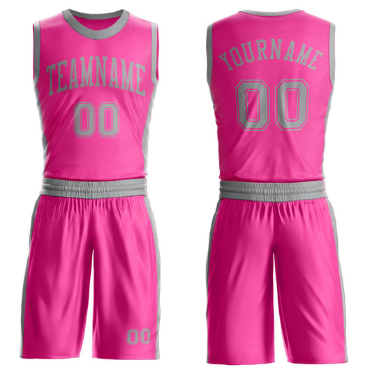 Custom Pink Gray Round Neck Basketball Uniform Jersey - Main View