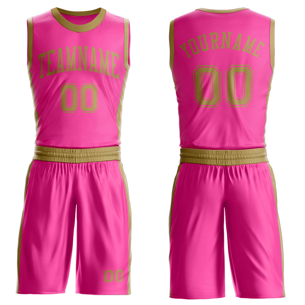 Custom Pink Old Gold Round Neck Basketball Uniform Jersey - Main View