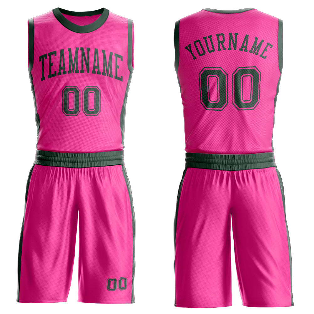 Custom Pink Green Round Neck Basketball Uniform Jersey - Main View
