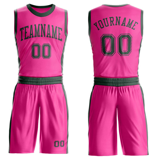 Custom Pink Green Round Neck Basketball Uniform Jersey - Main View