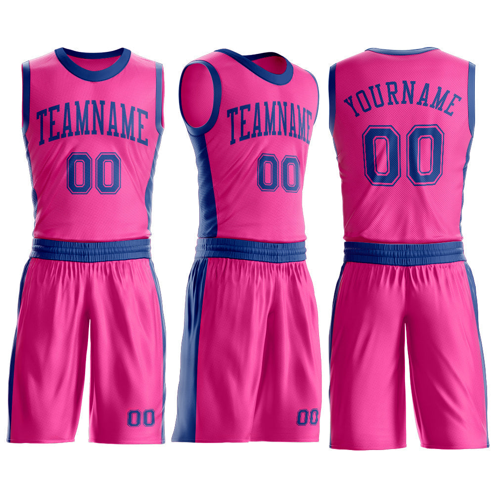Custom Pink Royal Round Neck Basketball Uniform Jersey view 3