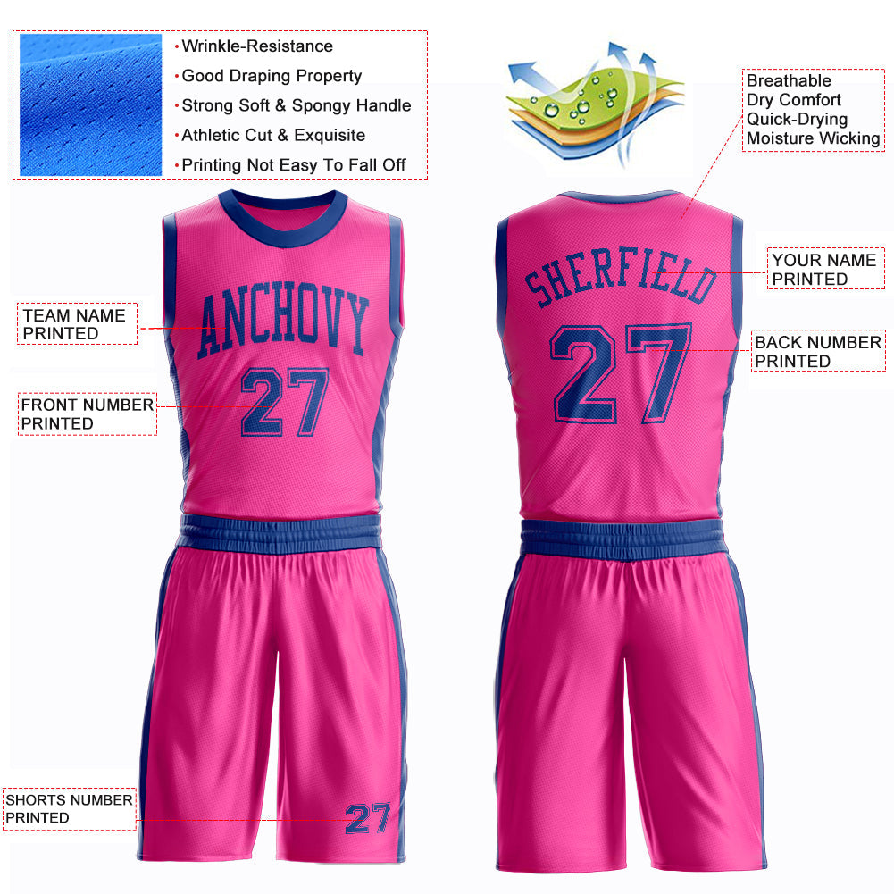 Custom Pink Royal Round Neck Basketball Uniform Jersey view 4