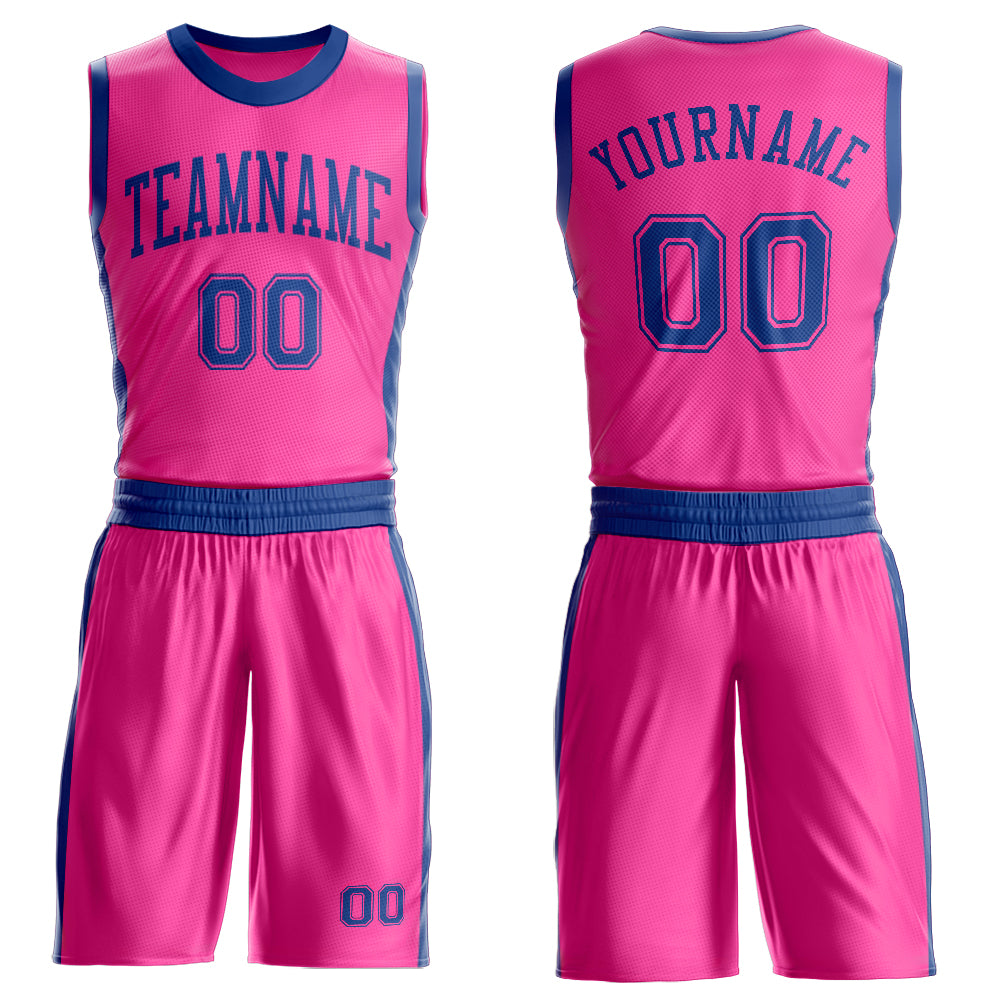 Custom Pink Royal Round Neck Basketball Uniform Jersey - Main View