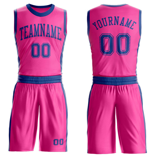 Custom Pink Royal Round Neck Basketball Uniform Jersey - Main View