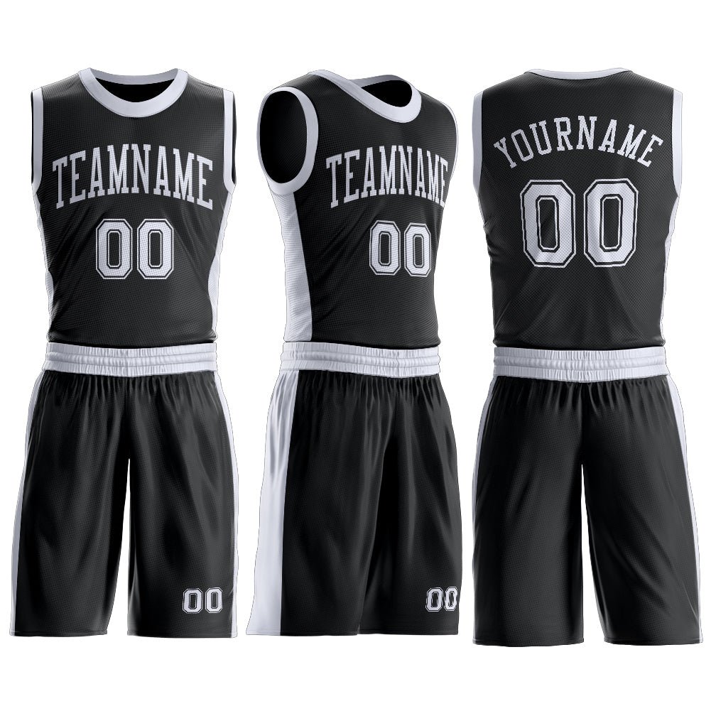 Custom Black White Round Neck Basketball Uniform Jersey view 3