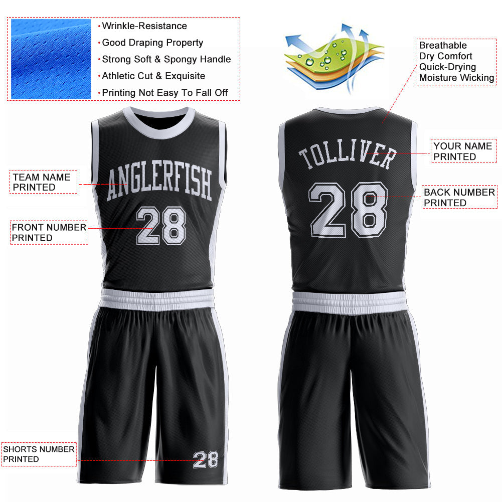 Custom Black White Round Neck Basketball Uniform Jersey view 4