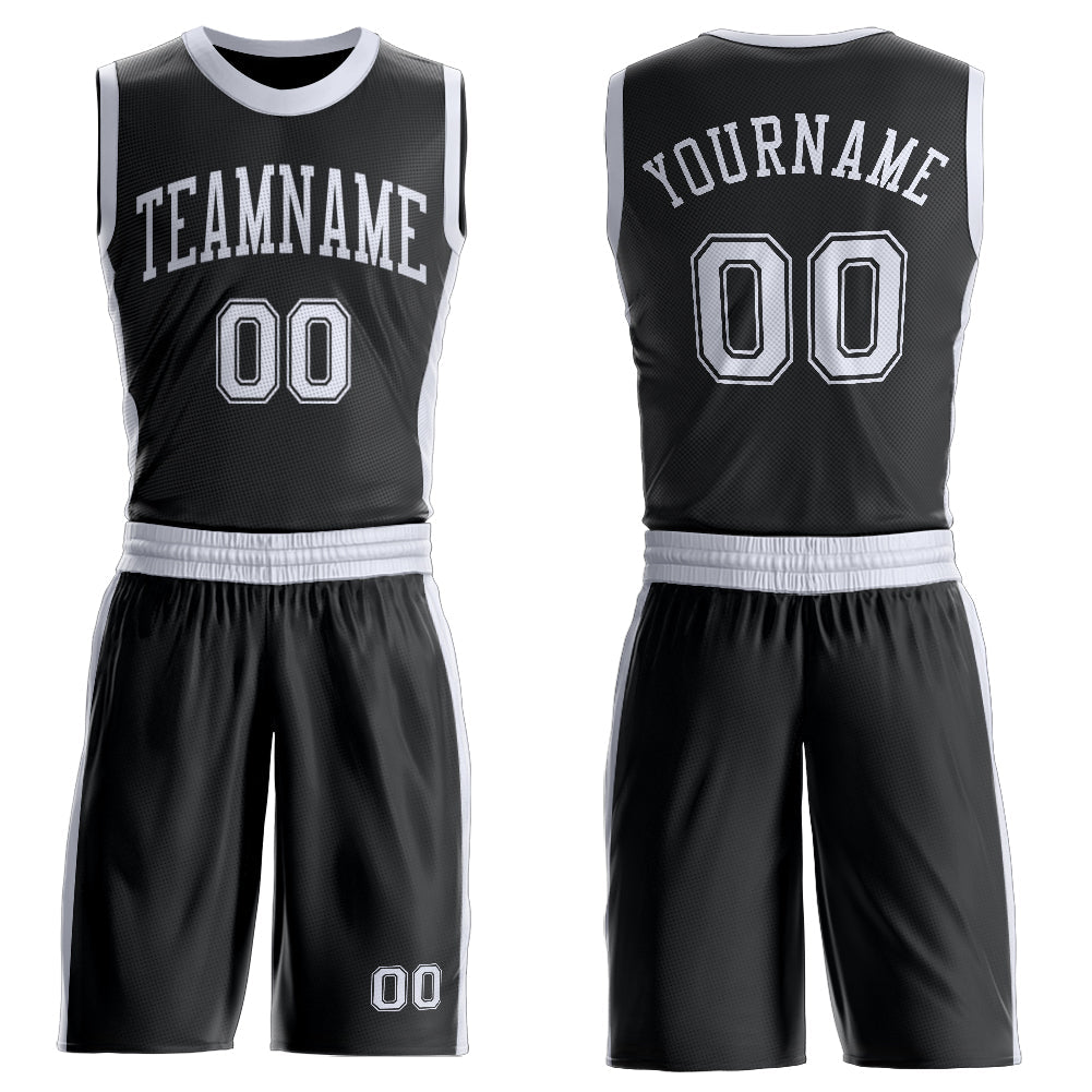 Custom Black White Round Neck Basketball Uniform Jersey - Main View