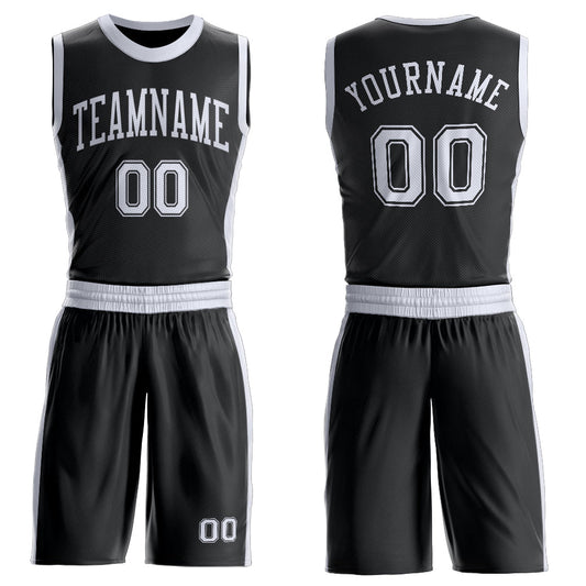 Custom Black White Round Neck Basketball Uniform Jersey - Main View