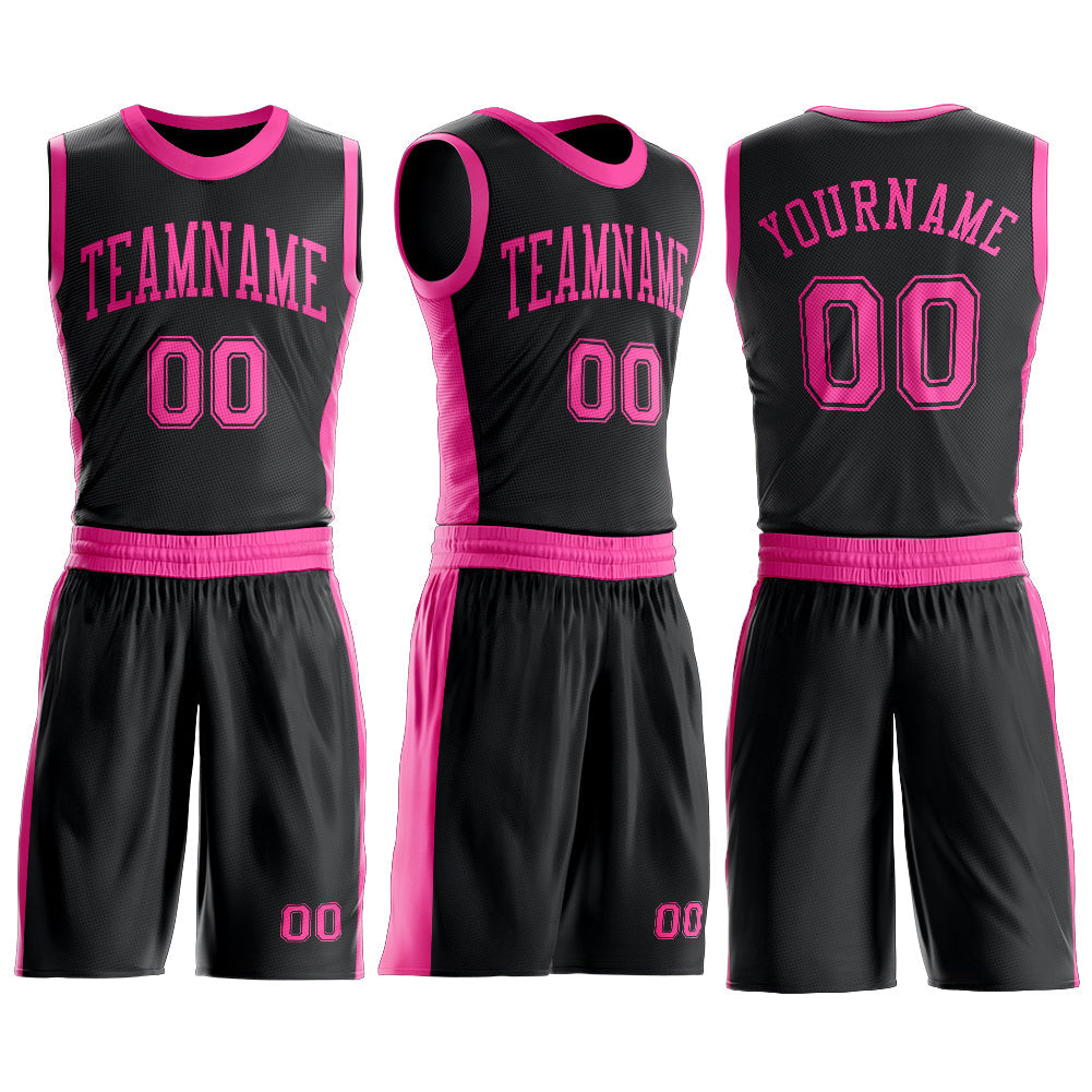Custom Black Pink Round Neck Basketball Uniform Jersey view 3