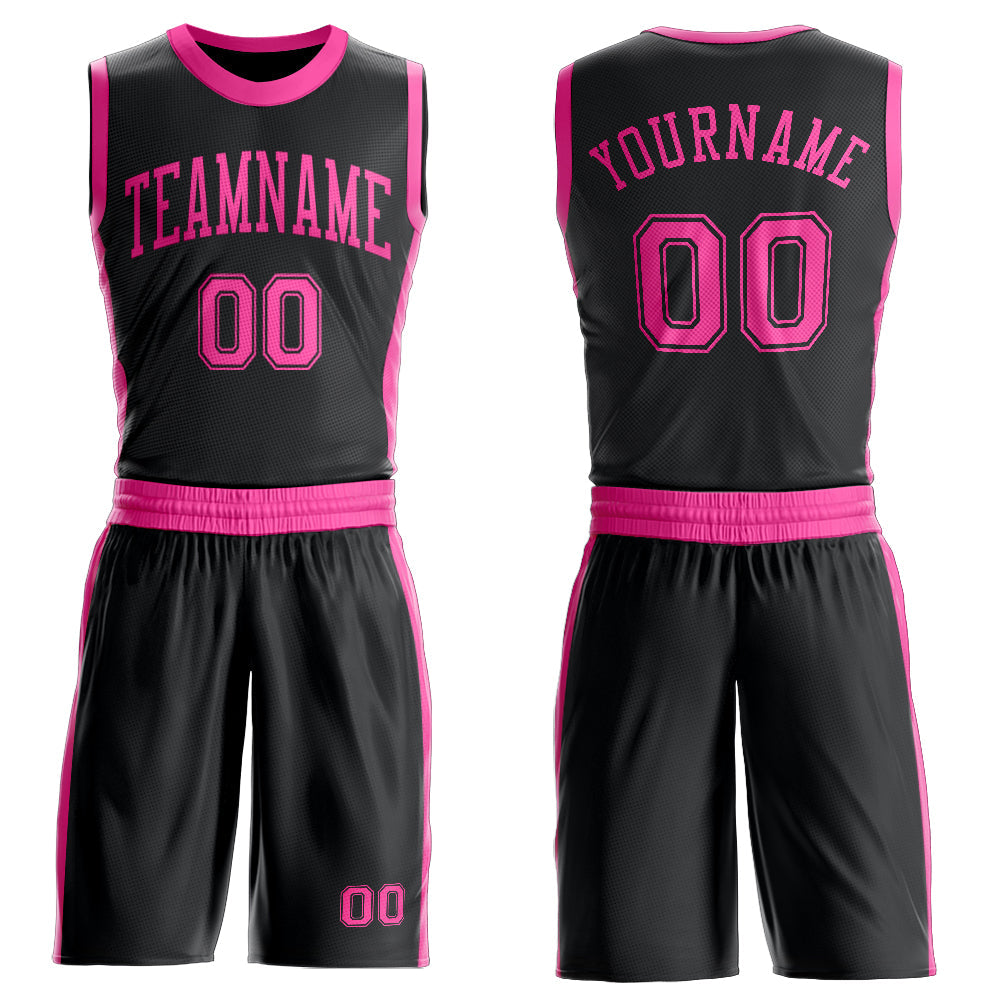 Custom Black Pink Round Neck Basketball Uniform Jersey - Main View