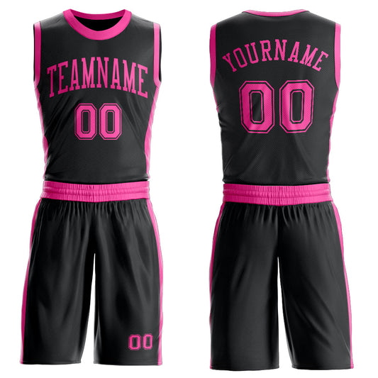 Custom Black Pink Round Neck Basketball Uniform Jersey - Main View
