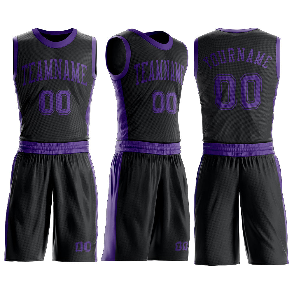 Custom Black Purple Round Neck Basketball Uniform Jersey view 3