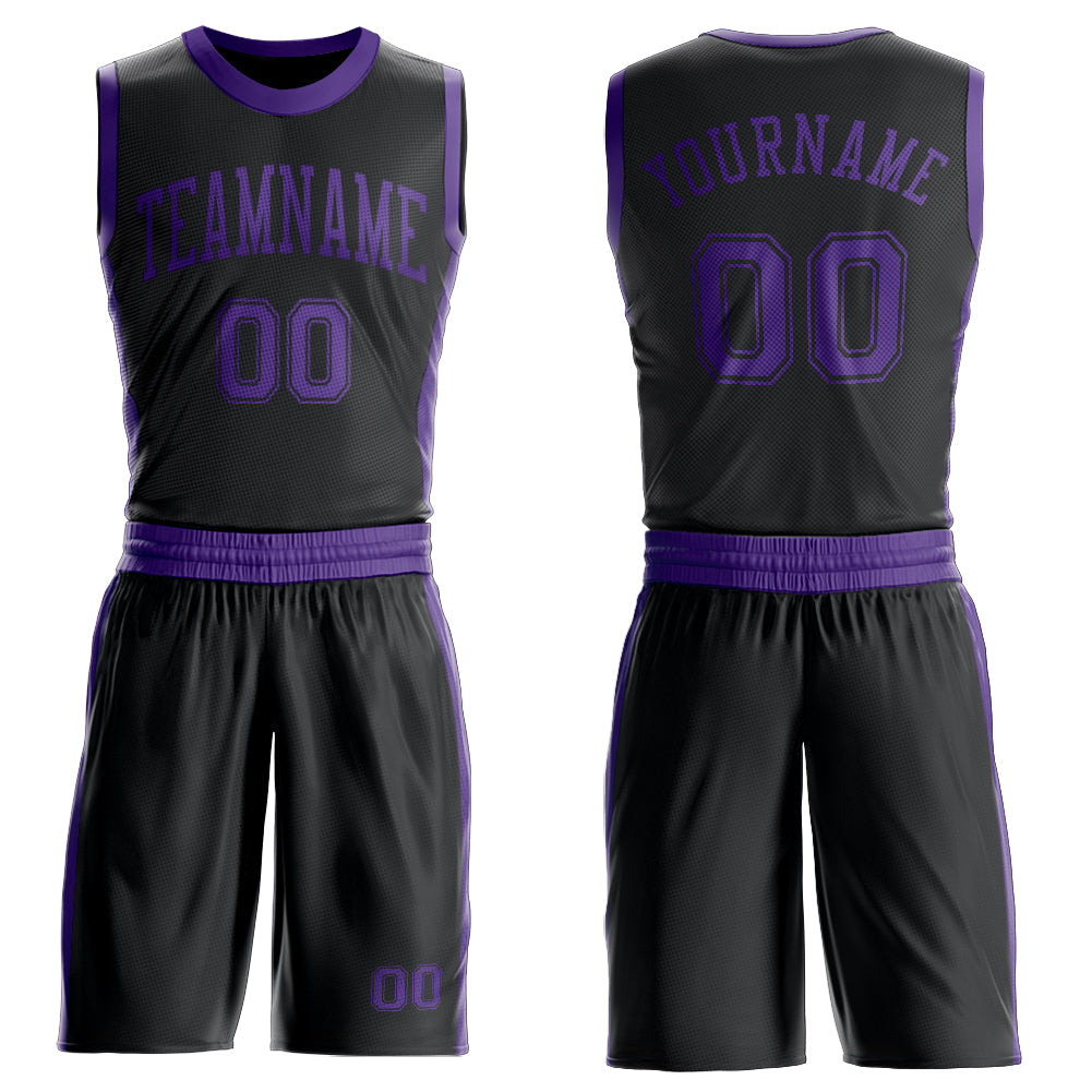 Custom Black Purple Round Neck Basketball Uniform Jersey - Main View