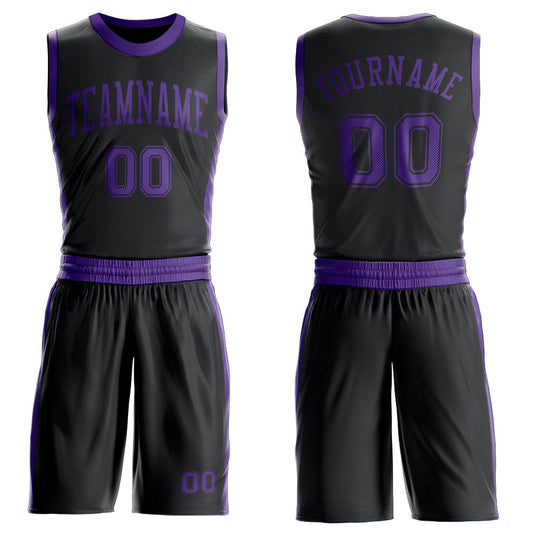 Custom Black Purple Round Neck Basketball Uniform Jersey - Main View