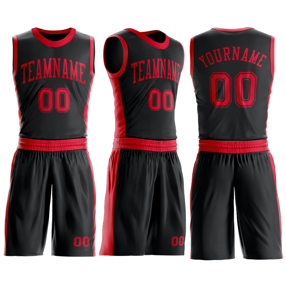 Custom Black Red Round Neck Basketball Uniform Jersey view 3