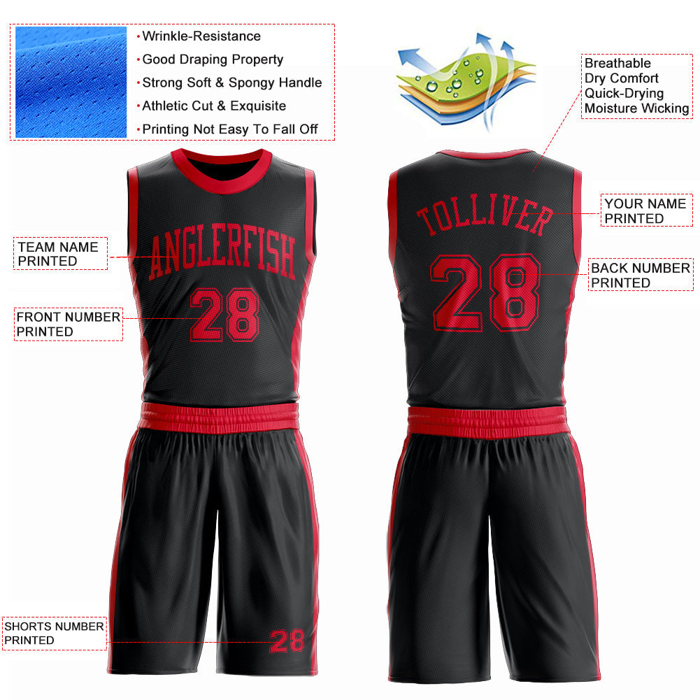 Custom Black Red Round Neck Basketball Uniform Jersey view 4