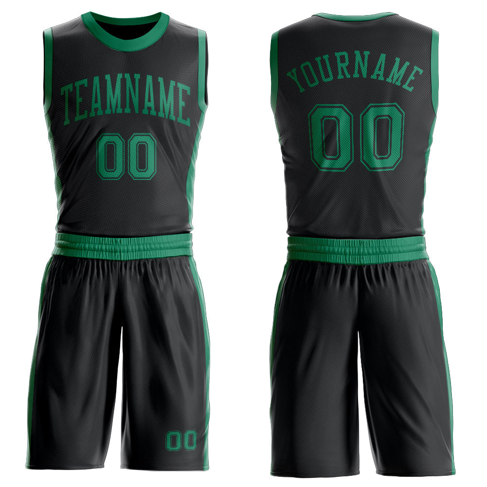 Custom Black Kelly Green Round Neck Basketball Uniform Jersey - Main View