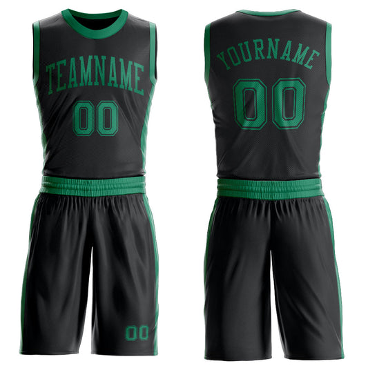 Custom Black Kelly Green Round Neck Basketball Uniform Jersey - Main View