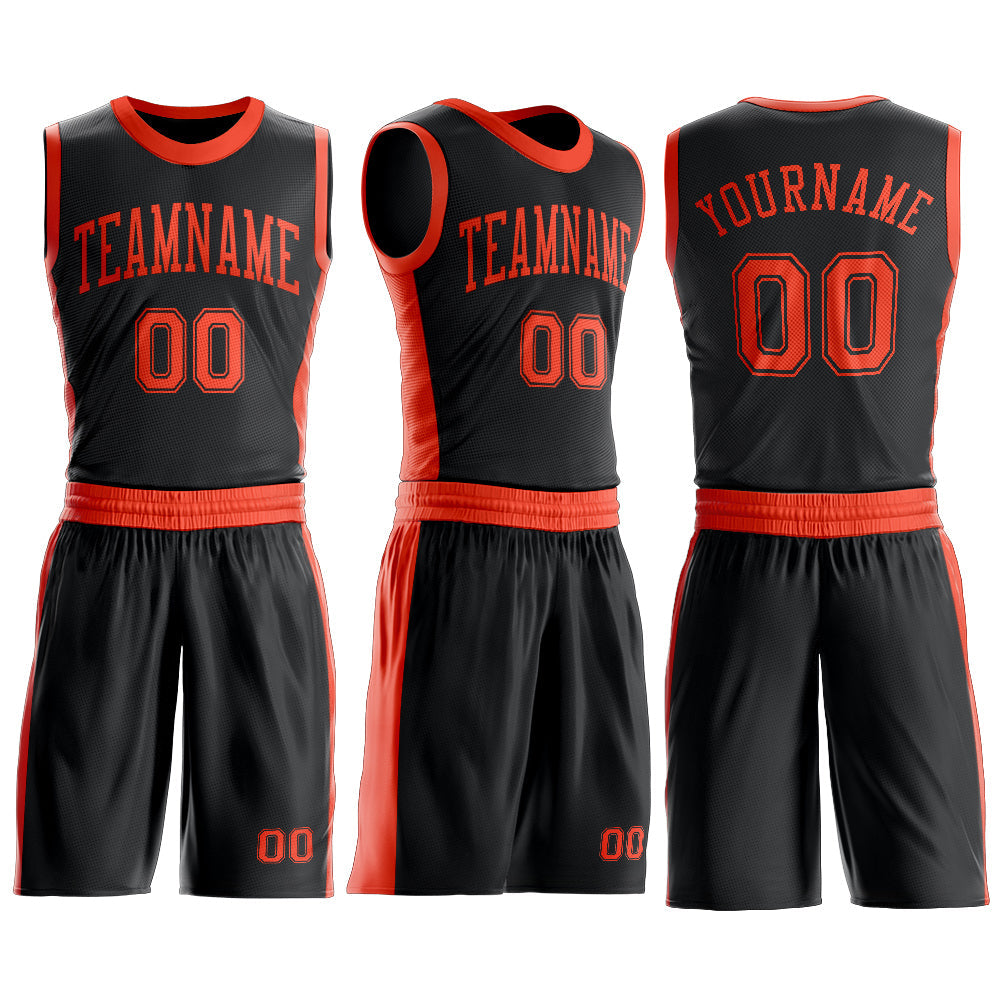 Custom Black Orange Round Neck Basketball Uniform Jersey view 3
