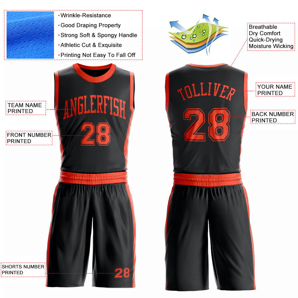 Custom Black Orange Round Neck Basketball Uniform Jersey view 4