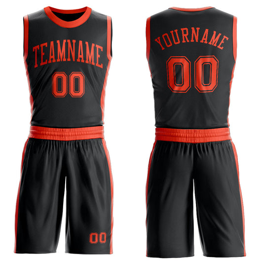 Custom Black Orange Round Neck Basketball Uniform Jersey - Main View