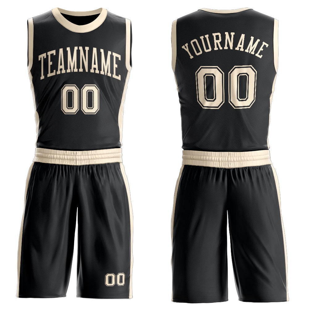 Custom Black Cream Round Neck Basketball Uniform Jersey - Main View