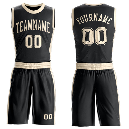Custom Black Cream Round Neck Basketball Uniform Jersey - Main View