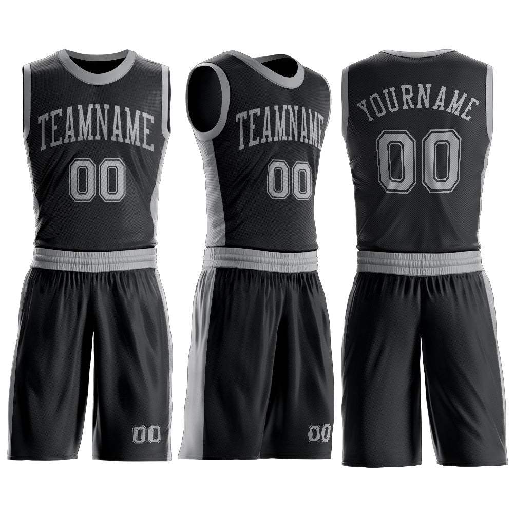 Custom Black Gray Round Neck Basketball Uniform Jersey view 3